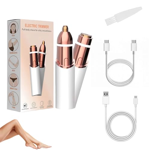 Eyebrow & Facial Trimmer: 2 in1 Rechargeable Facial Hair Removal & Eyebrow Shaver - Body Razor with Built-in LED Light (White)