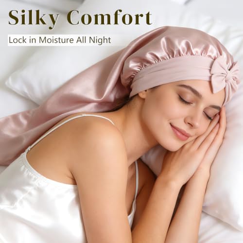 ZIMASILK Pink 100% Mulberry Silk Bonnet for Sleeping Women – Long & Comfortable