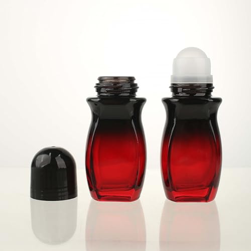 COSIDEA 5 PCS Empty 50ml 1.67oz Dark Gradient red glass oil roller bottles refillable Deodorant container applicator in bulk