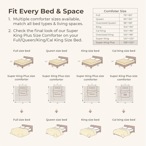 Super King Plus Comforter Set Beige Tufted Boho Bedding 3 Pcs - Litanika 128x120