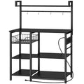 HOOBRO Black Bakers Rack with Power Outlets, Coffee Bar & Mesh Basket