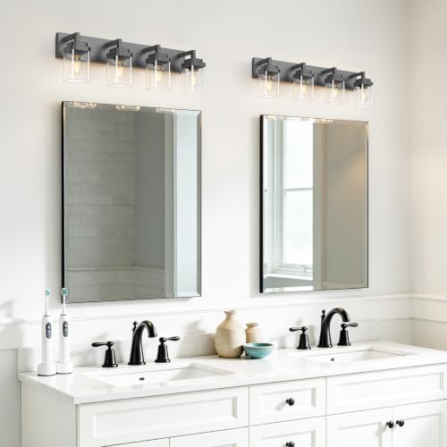 Matte Black Bathroom Light Fixtures - 4-Light Modern Vanity with Clear Glass Shades - Black / 4-Light