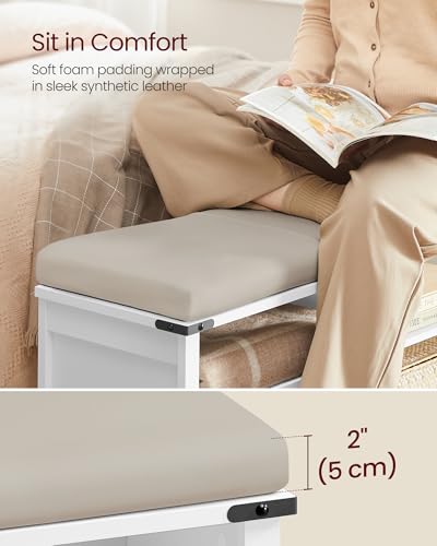 VASAGLE Cloud White Shoe Storage Bench with Removable Cushion, 6 Shelves, 12-15 Pairs