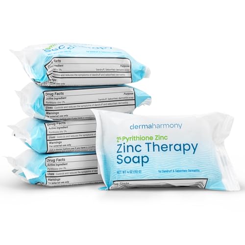 Dermaharmony Set of 5 2% Pyrithione Zinc (ZnP) Bar Soap 4 oz - Crafted for Those with Skin Conditions - Seborrheic Dermatitis, Dandruff, etc.