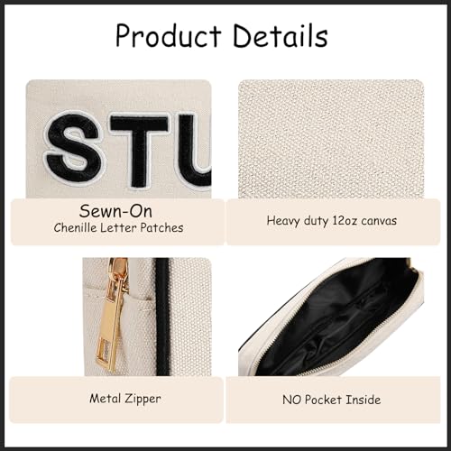 Black Hair Skin Face 3Pcs Canvas Makeup Bag Set - Chenille Letter Organizer
