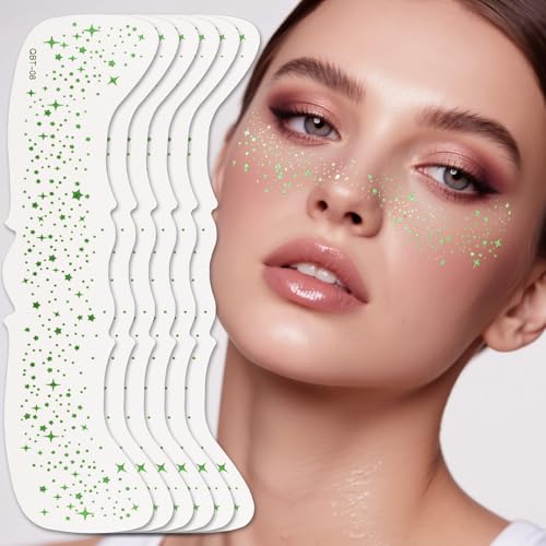 Wendy 10PCS Glitter Freckles Face Tattoo, Makeup Patches - Face Glitter Makeup Speckles, Waterproof Face Glitter Speckles Patches, Cute Glitter Makeup Accessories for Women(Green)