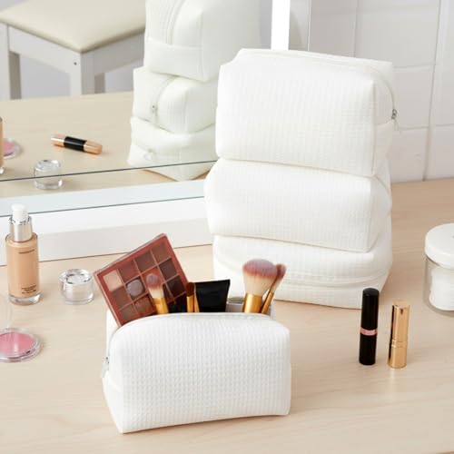 Gilprop 8 Pcs Holiday Makeup Bag Set - White, Cozy & Spacious Cosmetic Organizer