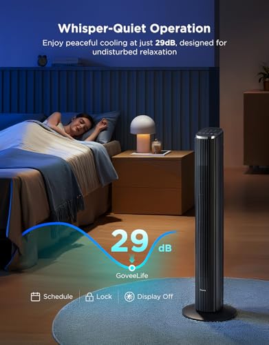Black Tower Fan for Bedroom, 36 Inch, 5 Modes & 8 Speeds, Smart Wi-Fi Control