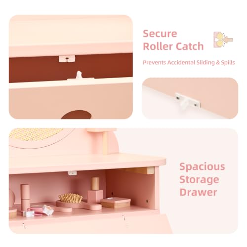 OOOK Toddler Vanity Set with 11 Accessories - Kids Dressing Table & Chair, Play & Learning Toy