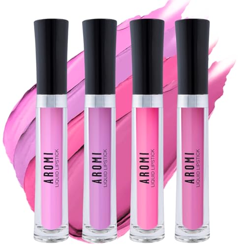 Aromi Matte Liquid Lipstick Bundle | Long-lasting, Light, Baby Pink Lip Color for Women (Light Pink Liquid Lipstick Bundle) | Matte Finish, Light Pink Lip Color, Long-Lasting, Long Wear Lip Color, Four Pink Shades