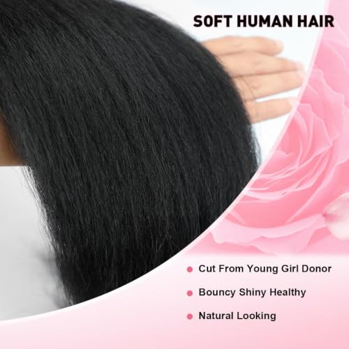 18 Inch Kinky Straight Human Hair Bundles Natural Black 3Pcs Brazilian Virgin