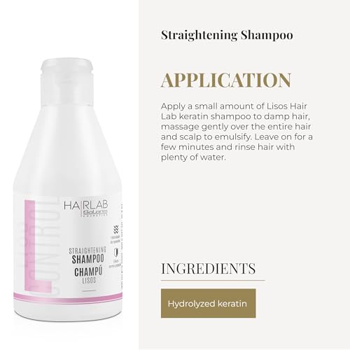 SALERM - Keratin Shampoo - Lisos Hair Lab - 300 ml - Controls Hair Frizz - Smooth and Straight - With Heat Protector - Eases Styling - Sulfate-Free and Paraben-Free Shampoo