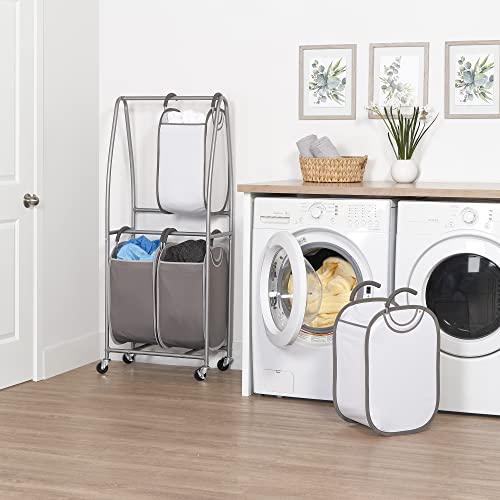 2-Tier Vertical Rolling Laundry Cart with 4 Removable Hampers & Odor Control