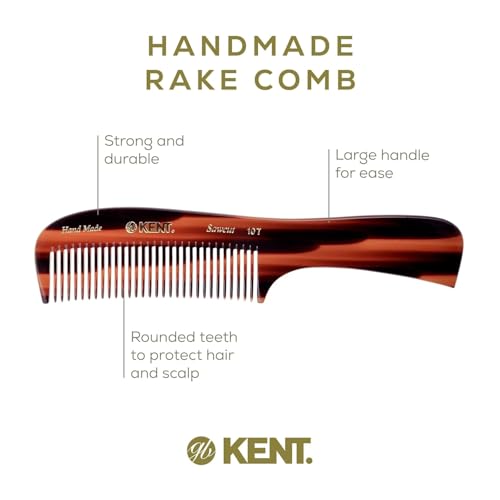 Kent 10T Graphite & Tortoise Large Detangler Comb 2 Pack - Handmade Wide Tooth Hair Comb for Curly & Thick Hair
