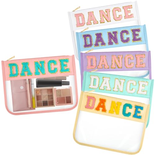 Aliceset Candy Color Dance Chenille Letter Cosmetic & Snack Bags - Waterproof PVC Portable Organizer, 6 Pack