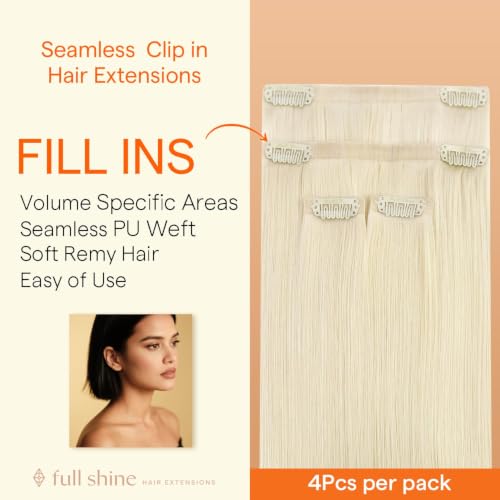 White Blonde Clip-In Hair Extensions - Seamless 12 Inch 4-Piece Set - Variation of TH-#1000