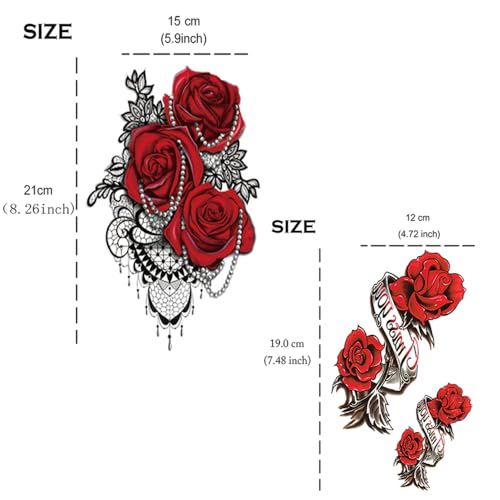 Yesallwas 4 Sheets Large Temporary Tattoo Sticker Fake Tattoos for Women Girls Models,Waterproof Long Lasting Body Art Makeup Sexy Realistic Arm Tattoos -Rose, Flowers£¬Jewelry 5.9x8.26inche (A)