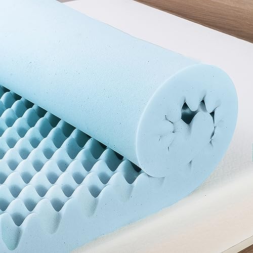 Best Price Mattress 4 Inch Egg Crate Gel Memory Foam Mattress Topper Queen Light Blue