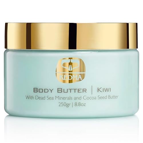KEDMA Kiwi Body Butter ? Nourishing Dead Sea Minerals Body Cream with Cocoa Butter, Rice Bran Oil & Vitamin E ? Hydrating Moisturizer for Dry Skin - 8.8 oz