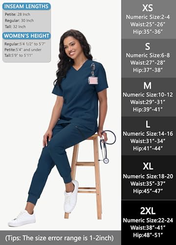 MIVEI High Waisted Jogger Style Scrub Pants for Women - Petite, Large, Navy