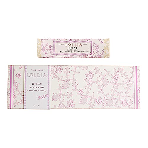 LOLLIA Relax Handcreme Bundle, 4 oz. & .33 oz. ? Lavender & Honey ? Scented Hand Cream for Women, Moisturizing Hand for Dry Hands, Shea & Cocoa Butter, Quick Absorbing Lotion, Travel Lotion