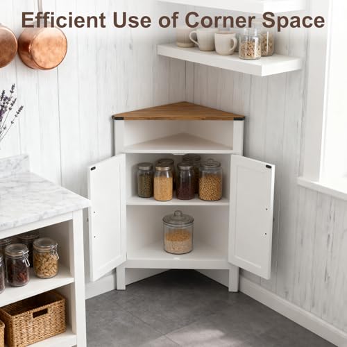 M METERXITY Bathroom Corner Cabinet with Barn Doors, Adjustable Shelf - Farmhouse Rustic Style, Waterproof MDF Storage Organizer