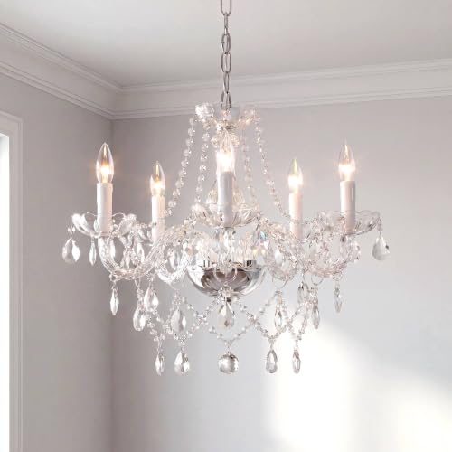 Modern Crystal Chandelier Pendant Light - 5 Lights, 19 Inch, Clear W19" 1 Tier