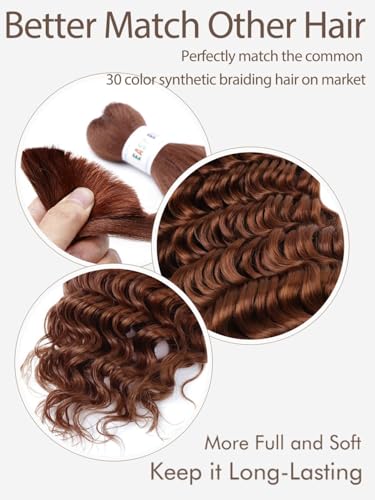 30# Brown Human Braiding Hair - 22 Inch Deep Curly Wave for Boho Braids - 2 Bundles