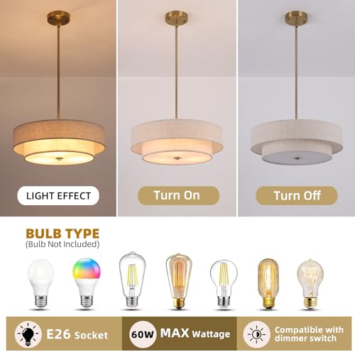 Modern Drum Chandelier Pendant Light Fixture - 17.7 inch, Gold-R Variation