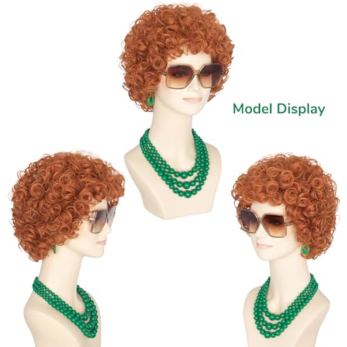 Green Jewelry Set with Glasses for Women Short Curly Red Brown Wig - Variation of THIS listing