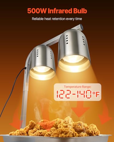 VEVOR Commercial Food Heat Lamp 500W Stainless Steel Warming Light for Restaurants