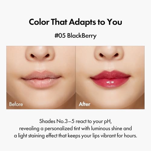 Blanc Essential Lip Oil - 50HR Moisturizing, Hydrating & Color Changing Korean Tinted Lip Oil Gloss Makeup with 6 Plant Extracts - Lightweight, Non-Sticky Finish 0.15 fl oz (#05 Blackberry)