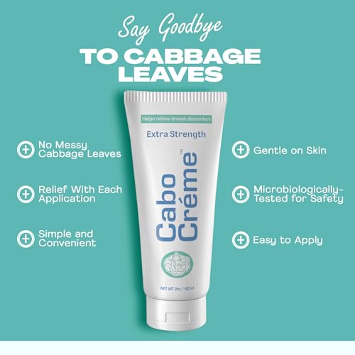 CaboCr?me Extra Strength Cabbage Breast Cream - 2X Strength for Engorgement Relief and Breastfeeding Weaning Support - Dry Up Breast Milk - OB-GYN Created & Breastfeeding Mother-Approved - 2 oz