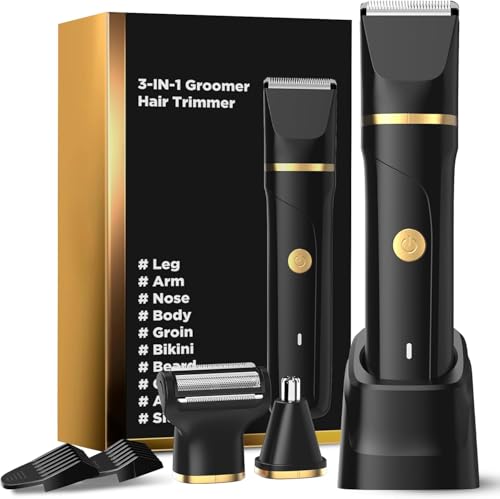 Men's 3-in-1 Waterproof Body Hair Trimmer with Nose & Groin Groomer