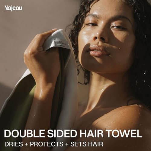Najeau Double-Sided Hair Towel Turban – Microfiber + Cotton, 20x39 in, Reduces Dry Time