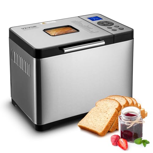 Silver VEVOR Bread Maker 19-in-1 2LB Dough Machine with Ceramic Pan & Gluten-Free Setting