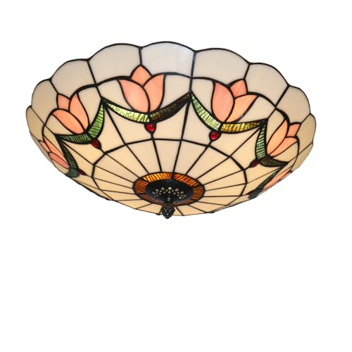 16 Inch Tiffany Style Stained Glass Ceiling Light Flush Mount Pink Variation