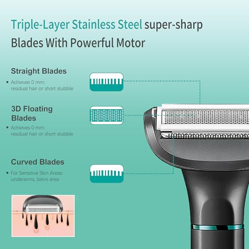 Men's 3-in-1 Waterproof Body Hair Trimmer with Detachable Heads