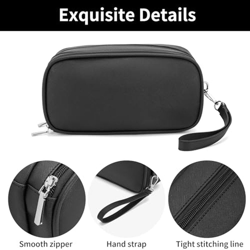 Makeup Bag for Women, Wide-open Makeup Organizer with Makeup Brush Holder, Waterproof Cosmetic Bag with Compartment, Portable Travel-Size Toiletry Bag for Traveling, Large Make Up Bag (Black)