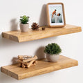 Fuqing Live Edge Floating Shelves Set - Natural Elm Wood, 8 Inch Depth, 20 Inch Length, 2 Pack