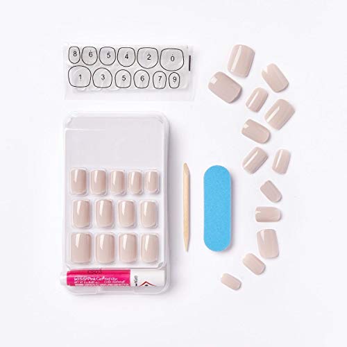 KISS Gel Fantasy Ready-to-Wear Press-On Gel Nails, ¡°Here I Am¡±, Short, White, Nail Kit with 24 Mega Adhesive Tabs, Pink Gel Glue, Manicure Stick, Mini File, and 28 Fake Nails