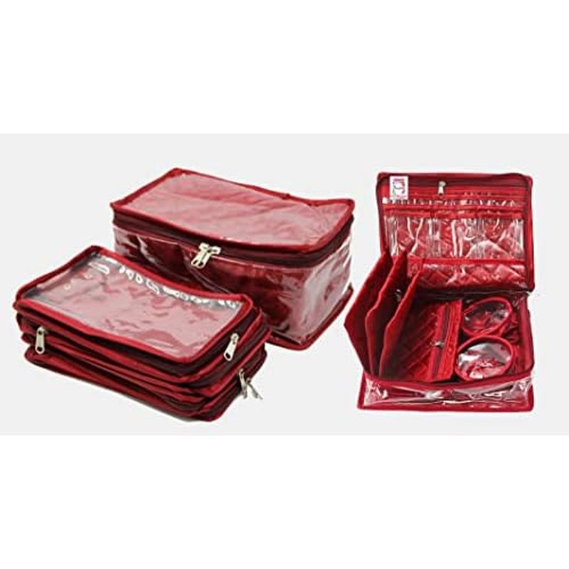 atorakushon Combo Satin Makeup Pouches Vanity Jewellery Traveling Organizer Storage Box Cosmetic carry it along anywhere easily For Women Maroon