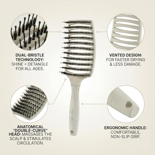 Wide Vented Boar Bristle & Nylon Detangler Hair Brush for All Hair Types