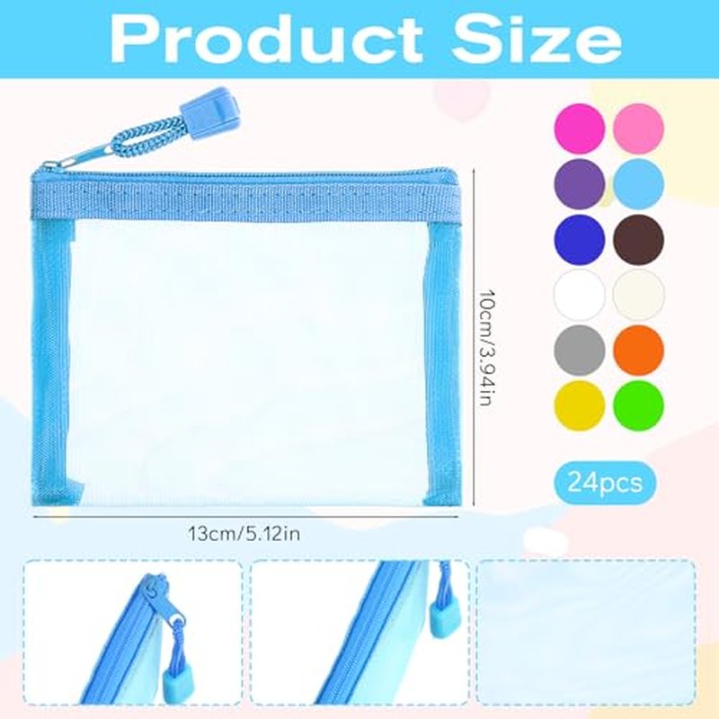 24 Pack Mini Zipper Mesh Bags,5.12 * 3.94inch Mesh Bag Small Zipper Pouch Mini Zippers Pouch Nylon Meshs with Zippers Cosmetic Bag Lipstick Coin Purse for Women Purse Beauty Travel