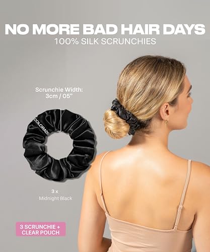 Colorado Home Co 3pc Black Mulberry Silk Scrunchies for Women & Girls