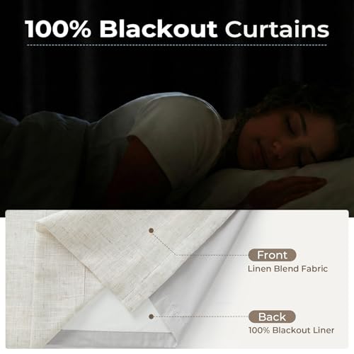 CAPALOCA 70x96 Inch Blackout Curtains Pack of 2 Natural Linen Blend Thermal Insulated