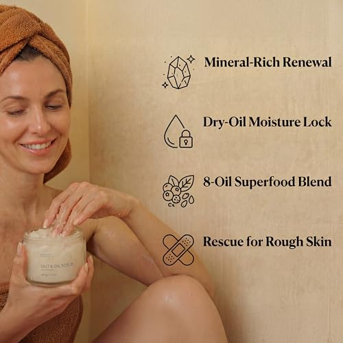 Ocean Mist Dead Sea Salt & Oil Body Scrub - Moisturizing Exfoliant for Rough Skin, Strawberry Legs, KP, 14.1 Fl Oz