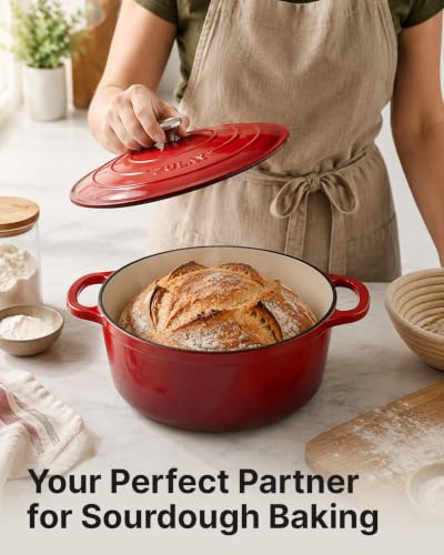 Zulay Kitchen 6.4Qt Enameled Cast Iron Dutch Oven with Lid – Ablaze Red, Oven Safe to 500°F
