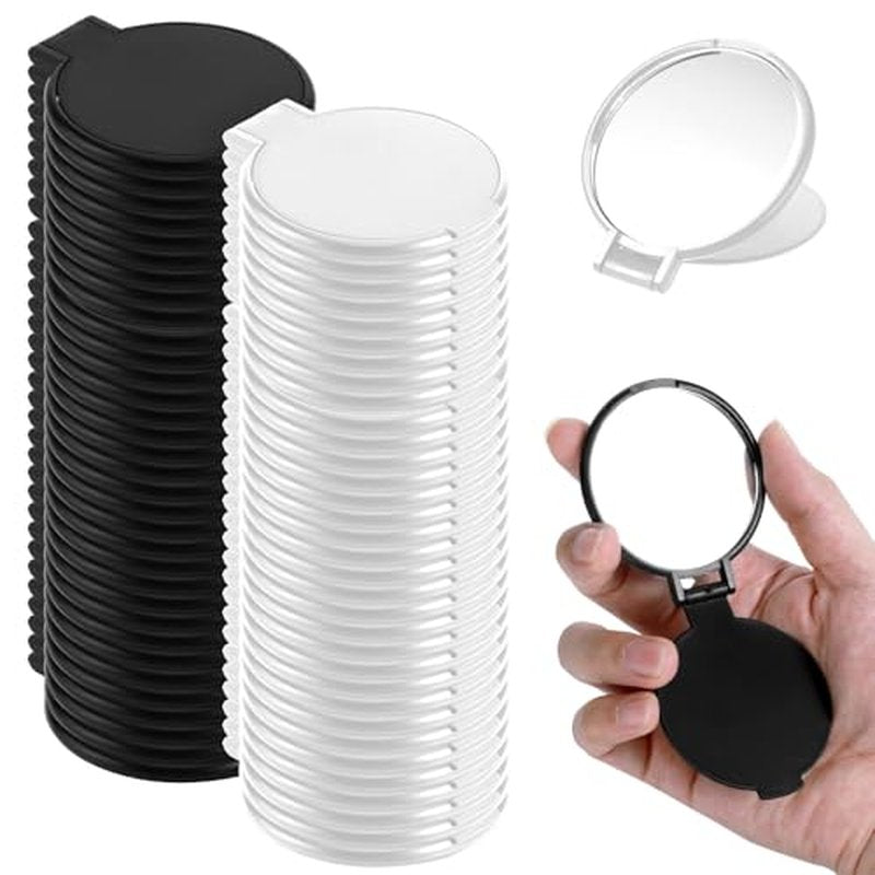 100 Pcs Round Compact Mirrors for Purse Mini Folding Mirrors Portable Pocket Mirror Travel Makeup Small Mirror for Women Daily Use (Black and White)