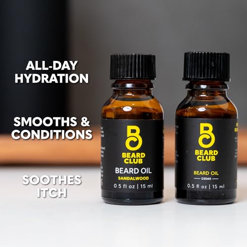The Beard Club Duo Pack: Premium Cedar & Sandalwood Beard Oils for Men - Natural Moisturizer, Conditioner - Hydrates, Softens, Strengthens Hair Follicles & Soothes Skin - For All Beard Types